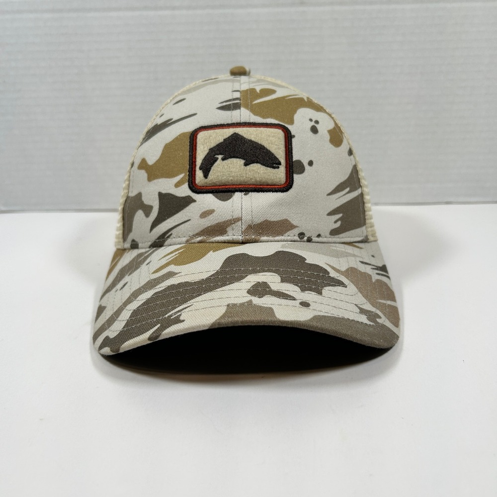 Simms Hat Camo White Fishing Trucker Patch Mesh Snapback Cap
